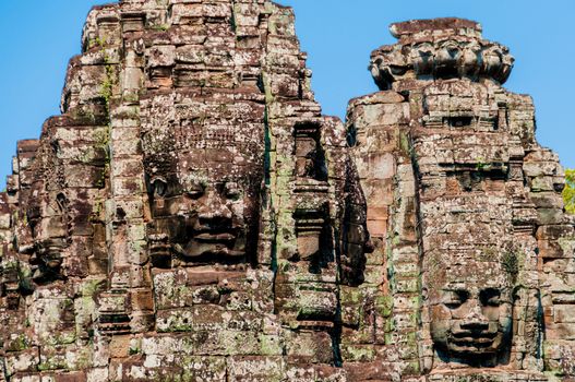 Head encarved in stone Bayon temple angkor Wat Cambodia