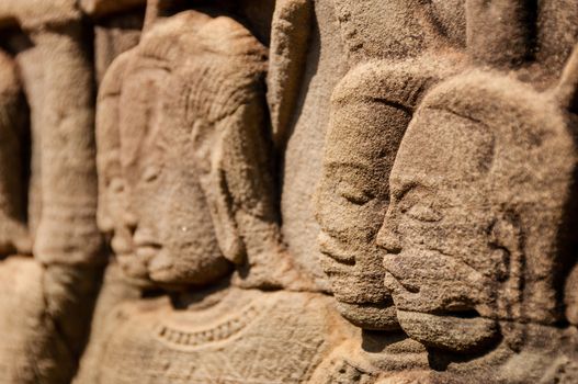 Detail of stone encarving at a temple in Angkor wat