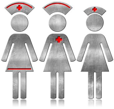 Collection of three symbols of Nurse. Isolated on white background