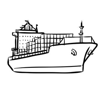 freehand sketch illustration of Cargo ship with containers icon, doodle hand drawn