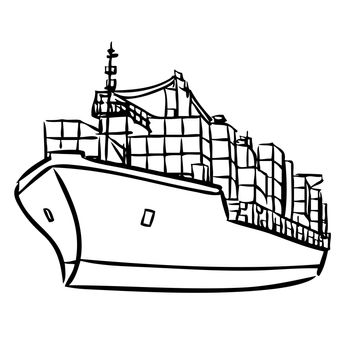 freehand sketch illustration of Cargo ship with containers icon, doodle hand drawn