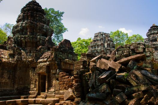 Stone pile and temple Angkor Wat Cambodia