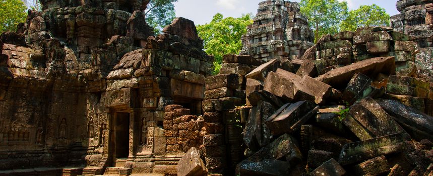 Stone pile and temple Angkor Wat Cambodia