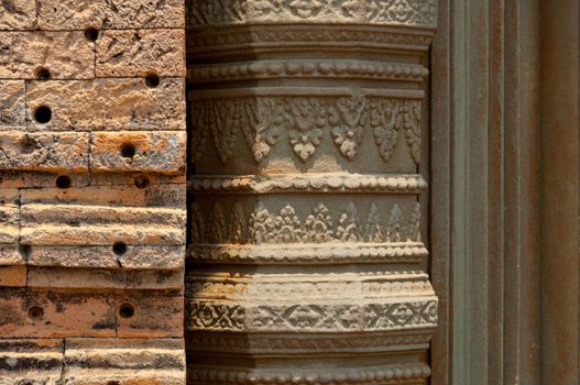 Detail of stone temple Angkor Wat Cambodia