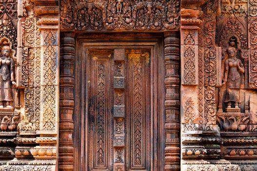 Beautiful blind stone door at Banteay Srei Angkor Wat