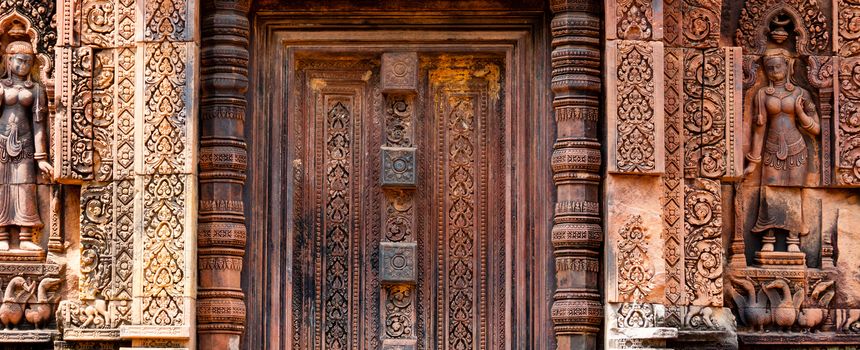 Beautiful blind stone door at Banteay Srei Angkor Wat