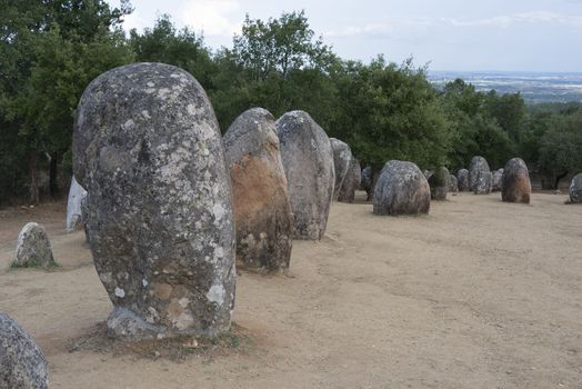 Menhirs in megalithic monument of Cromelech dos Almendres - Evora -Portugal