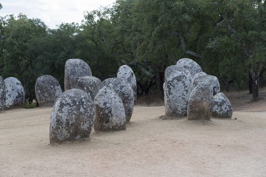 Menhirs in megalithic monument of Cromelech dos Almendres - Evora -Portugal