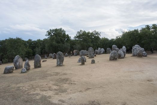 Menhirs in megalithic monument of Cromelech dos Almendres - Evora -Portugal