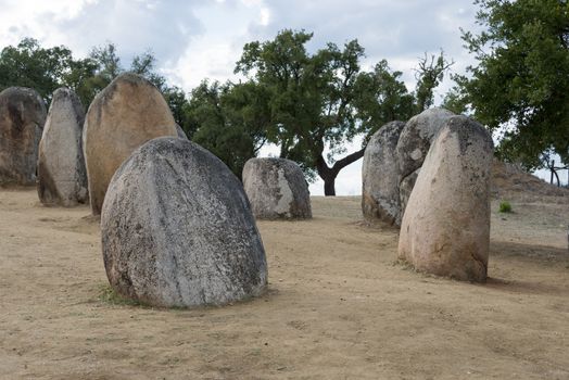 Menhirs in megalithic monument of Cromelech dos Almendres - Evora -Portugal