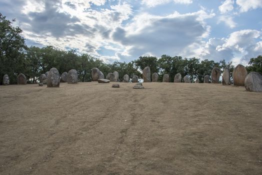 Menhirs in megalithic monument of Cromelech dos Almendres - Evora -Portugal