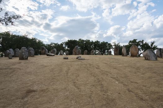 Menhirs in megalithic monument of Cromelech dos Almendres - Evora -Portugal