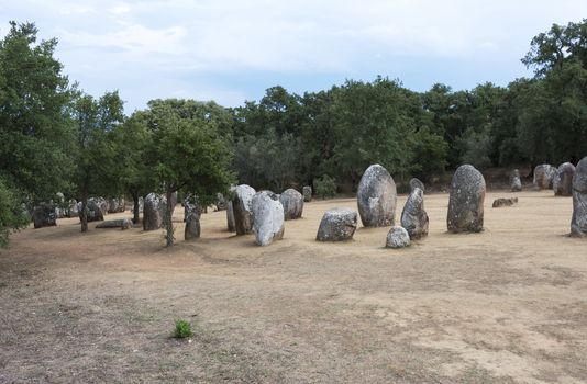Menhirs in megalithic monument of Cromelech dos Almendres - Evora -Portugal