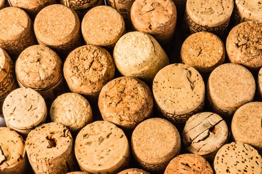 Close up of a cork wine with differente variation.