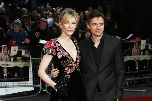 UNITED KINGDOM, London: Cate Blanchett and Topher Grace attend a screening of Truth during the BFI London Film Festival at Odeon Leicester Square on October 17, 2015.