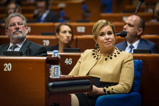 FRANCE, Strasbourg: The Grand Duchess Maria Teresa of Luxembourg is pictured during the autumn session of the Parliamentary Assembly of the Council of Europe, on September 29, 2015, in Strasbourg, France.