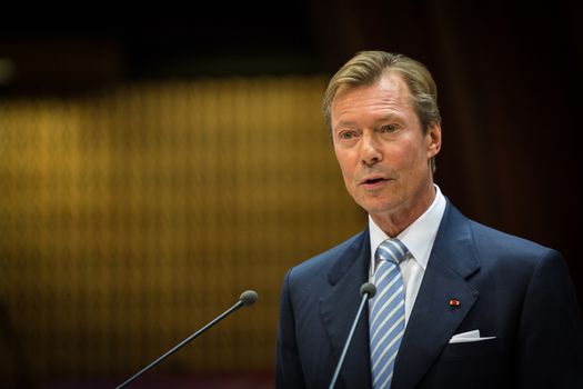 FRANCE, Strasbourg: The Grand-Duke Henri of Luxembourg delivers a speech during the autumn session of the Parliamentary Assembly of the Council of Europe, on September 29, 2015, in Strasbourg, France.
