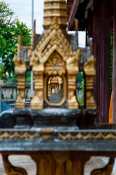 Mini Golden temple Close up in Laos Asia