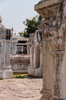 Row of small buildings in Kuthodaw Pagoda in Mandalay Myanmar Burma