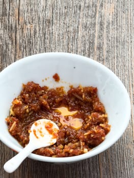 close up of rustic italian sicilian pesto sauce