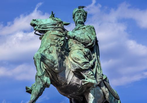 Bogdan Khmelnitsky Equestrian Statue Sofiyskaya Square Kiev Ukraine. Founder of Ukraine Cossack State in 1654. Statue created 1881 by Sculptor Mikhail Mykeshin