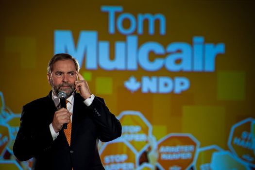 CANADA, Toronto: Tom Mulcair, the leader of the NDP gave a speech at a rally at The Westin Harbour Castle in Toronto on October 18, 2015 ahead of the federal election. 