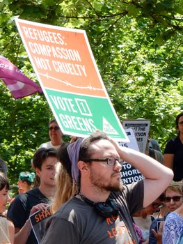 AUSTRALIA, Sydney: Supporters of a Somalian refugee, known as Abyan, have protested outside the Department of Immigration in Sydney on October 19, 2015 after she was taken back to Nauru last week. The woman, who was allegedly raped, was flown to Australia to have an abortion but was returned to Nauru by a chartered jet on Friday, without having had an abortion.  