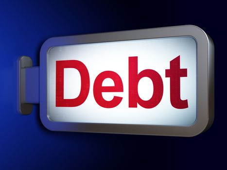 Currency concept: Debt on advertising billboard background, 3d render