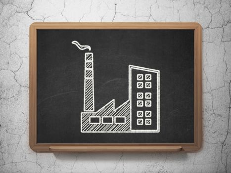 Finance concept: Industry Building icon on Black chalkboard on grunge wall background