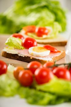 Fresh sandwich with cherry tomato and eggs.