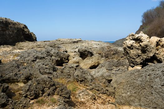 dream coastline at Bali, near Manta Point famous Diving place, Nusa Penida with blue sky