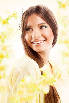 Young beautiful woman with flower.