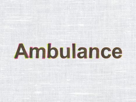 Medicine concept: CMYK Ambulance on linen fabric texture background