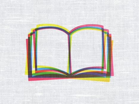 Science concept: CMYK Book on linen fabric texture background