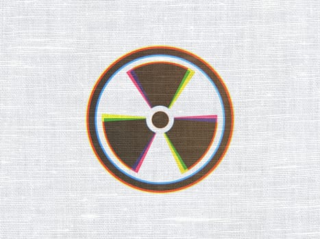 Science concept: CMYK Radiation on linen fabric texture background