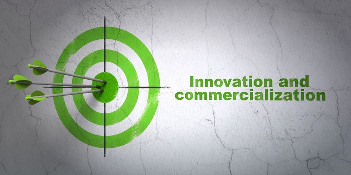 Success Science concept: arrows hitting the center of target, Green Innovation And Commercialization on wall background