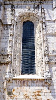 window details of jeronimos architecture lisbon Portugal