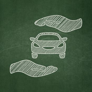 Insurance concept: Car And Palm icon on Green chalkboard background