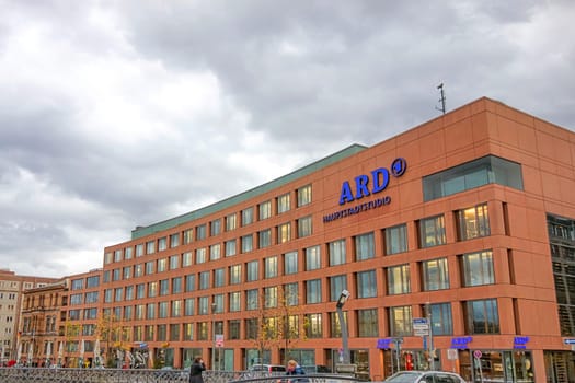 Berlin, Germany - October 28, 2013: Jacob-Kaiser-Haus (largest parliamant building) and ARD Hauptstadtstudio (public-sector TV broadcasting company) in the government district, Berlin-Mitte.