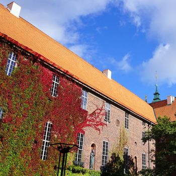 Cityhall architecture and green wall in Stockholm, Sweden