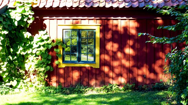 old house and window Skansen open air Museum in Stockholm, Sweden