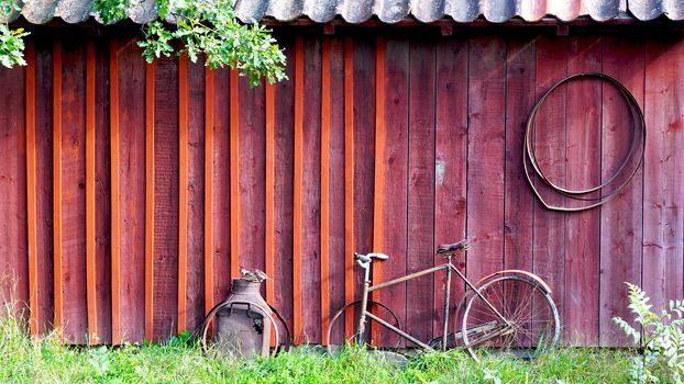 Antique house and bicycle in Skansen open air Museum in Stockholm, Sweden