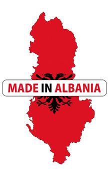 made in albania country national flag map shape with text