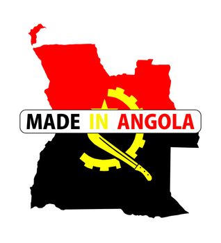 made in angola country national flag map shape with text