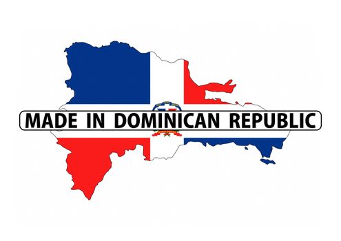 made in dominican republic country national flag map shape with text