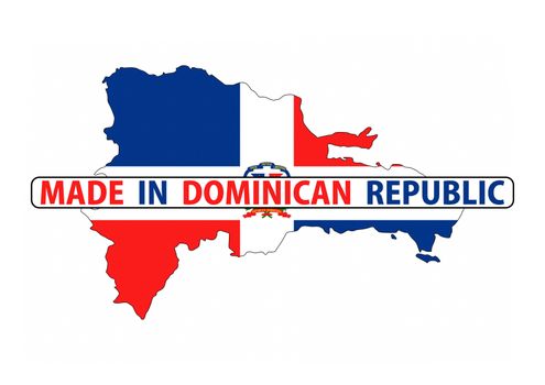 made in dominican republic country national flag map shape with text