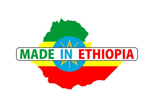 made in ethiopia country national flag map shape with text
