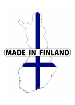 made in finland country national flag map shape with text