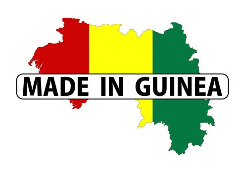 made in guinea country national flag map shape with text