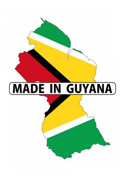 made in guyana country national flag map shape with text